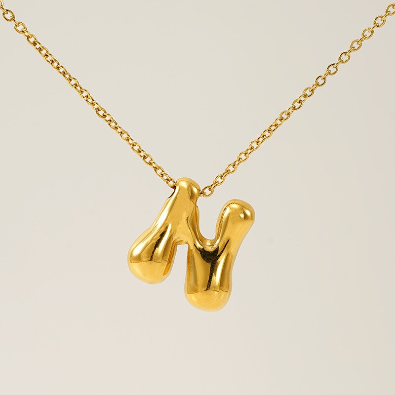 Gold color / 1 Piece Simple Series Daily Letter N Titanium Steel 18K Gold Plated Unisex Pendant Necklaces Picture14